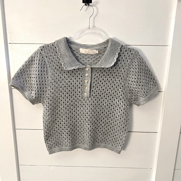 L/C Lizette collection Sweaters - Y2K VINTAGE LIZETTE COLLECTION scallop collar crop grey woman acrylic sweater L